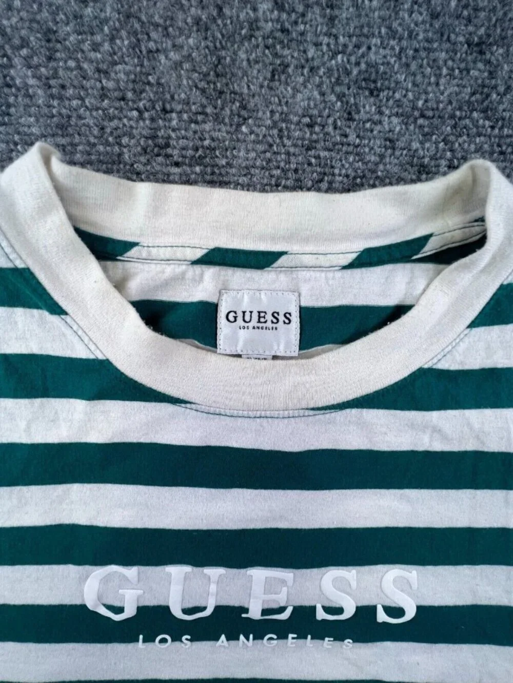 Guess Los Angeles Short Sleeve Crew Neck T Shirt Size Medium Striped Green - Picture 4 of 7